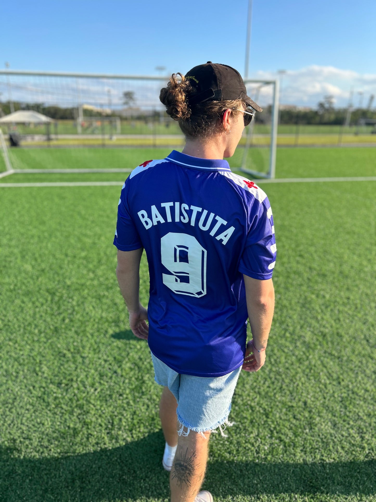 Styled streetwear look featuring the vintage 1998-99 Fiorentina jersey