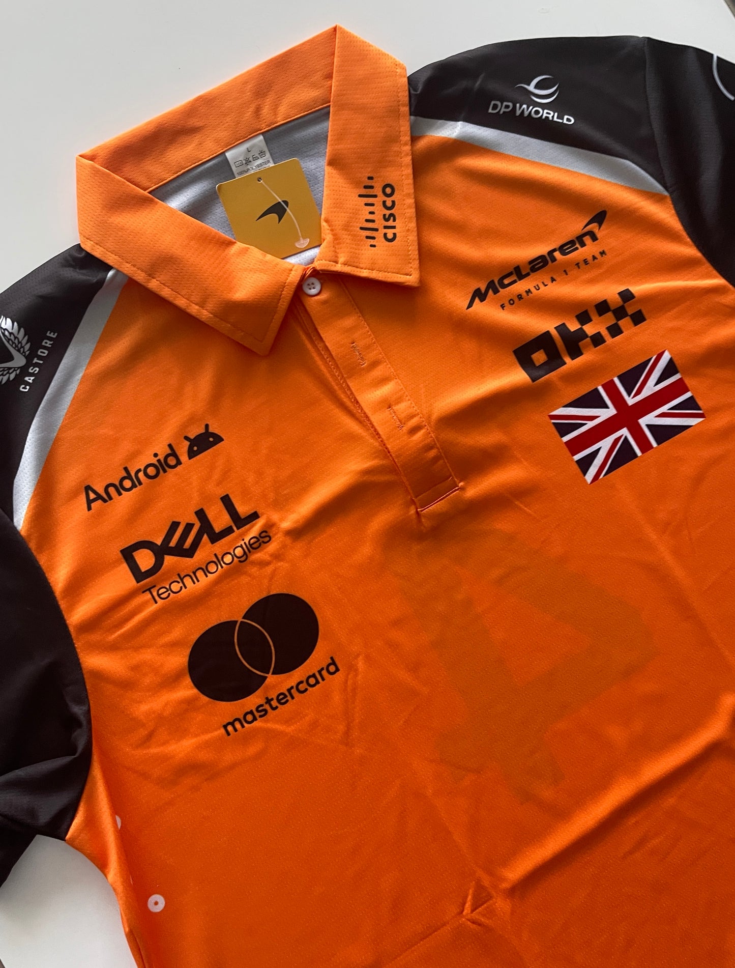 McLaren Formula 1 Papaya Orange Polo – Lando Norris 4- Black Sleeves Racing Design