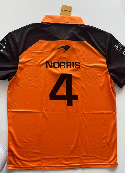 McLaren Formula 1 Papaya Orange Polo – Lando Norris 4- Black Sleeves Racing Design