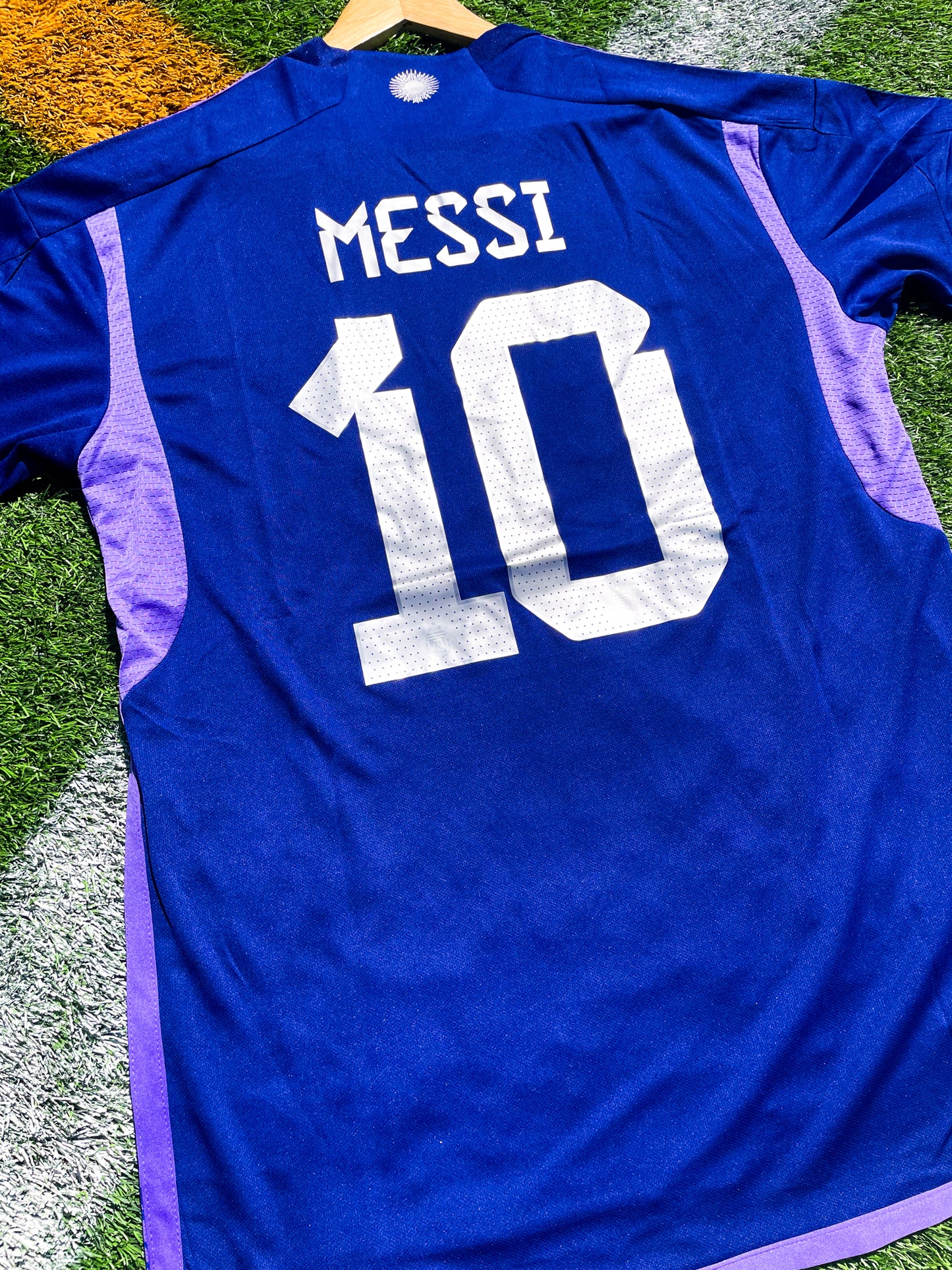 Argentina 2023 Away Messi #10 Jersey – World Cup Champions Edition with FIFA Badge - Five Of Cups Official