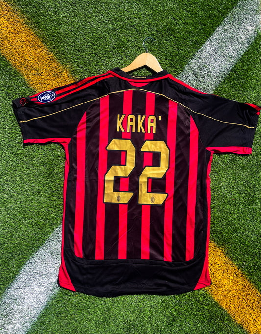 AC Milan 2006–2007 Home Jersey – Kaká #22 Vintage Red/Black Bwin Soccer Shirt - Five Of Cups Official