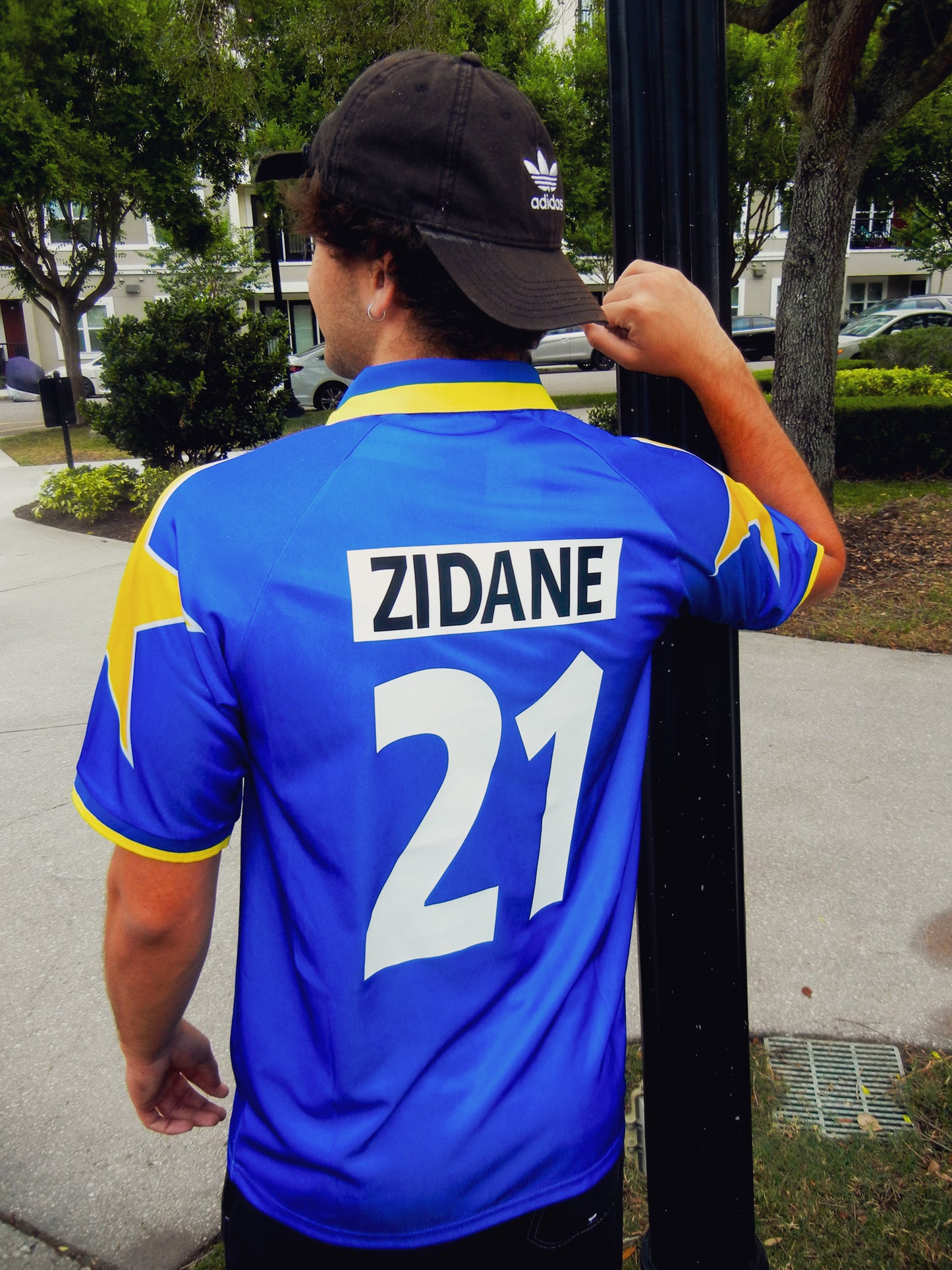 Styled retro outfit featuring the blue and yellow Juventus third kit