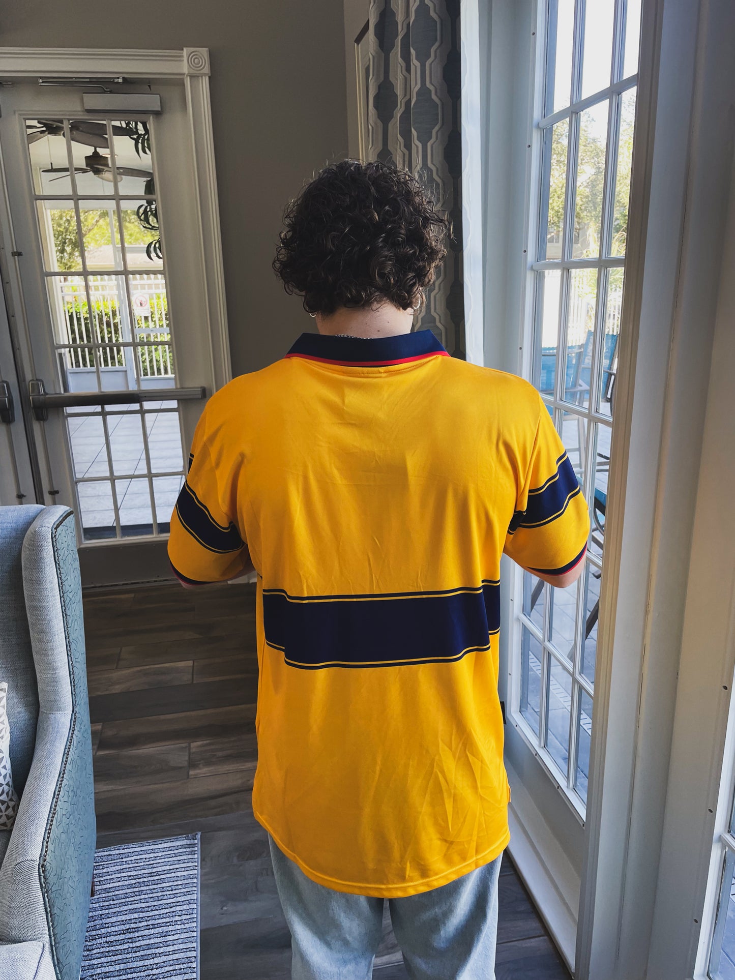 Styled look featuring Arsenal 90s away vintage jersey