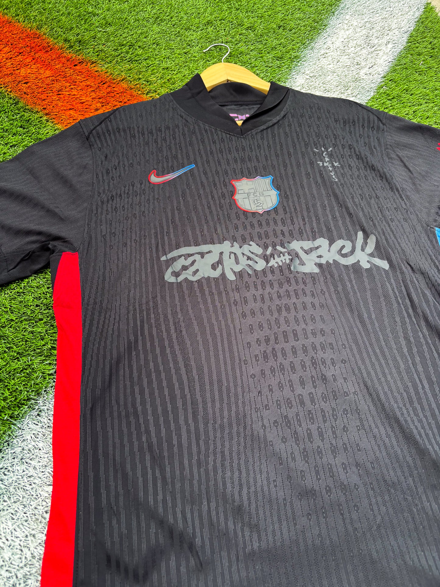 Barcelona 2024-2025 Away Jersey – Lamine Yamal #19 Cactus Jack Travis Scott Black Modern Football Shirt - Five Of Cups Official