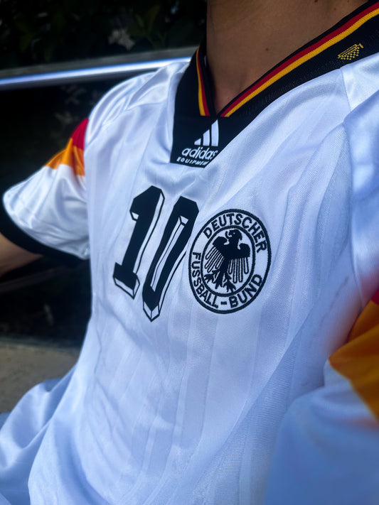 Germany 1992 Home Jersey β Lothar MatthΓ€us #10 β Iconic Chevron Euro Kit - Five Of Cups Official