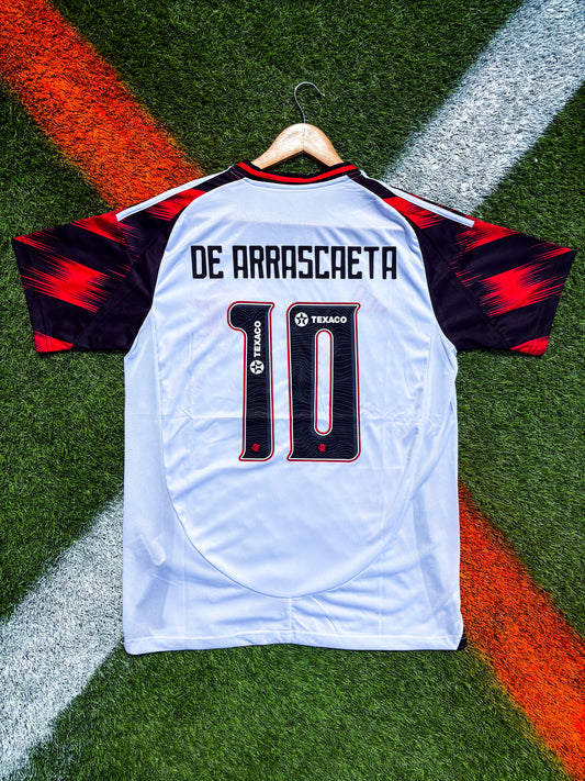 Flamengo 2025–2026 Away Jersey – De Arrascaeta #10 – White & Red Rio Legacy Kit - Five Of Cups Official
