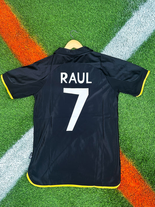 Real Madrid 1999–2000 Away Jersey- Raul 7 – Vintage Black Teka Football Shirt - Five Of Cups Official