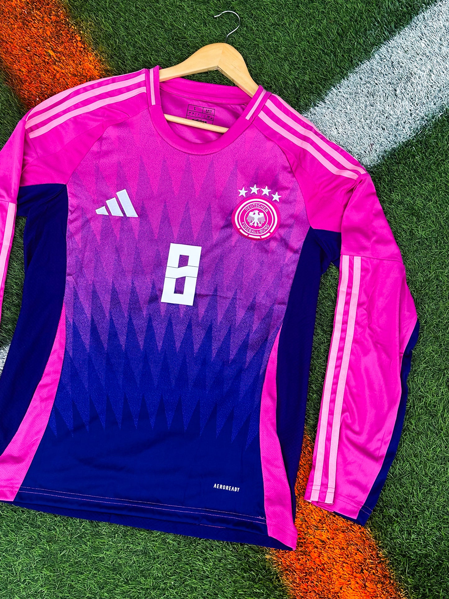 Germany 2024 Away Pink & Purple Adidas Soccer Jersey- Kroos 8– Bold Gradient Kit for the Euros and the Streets