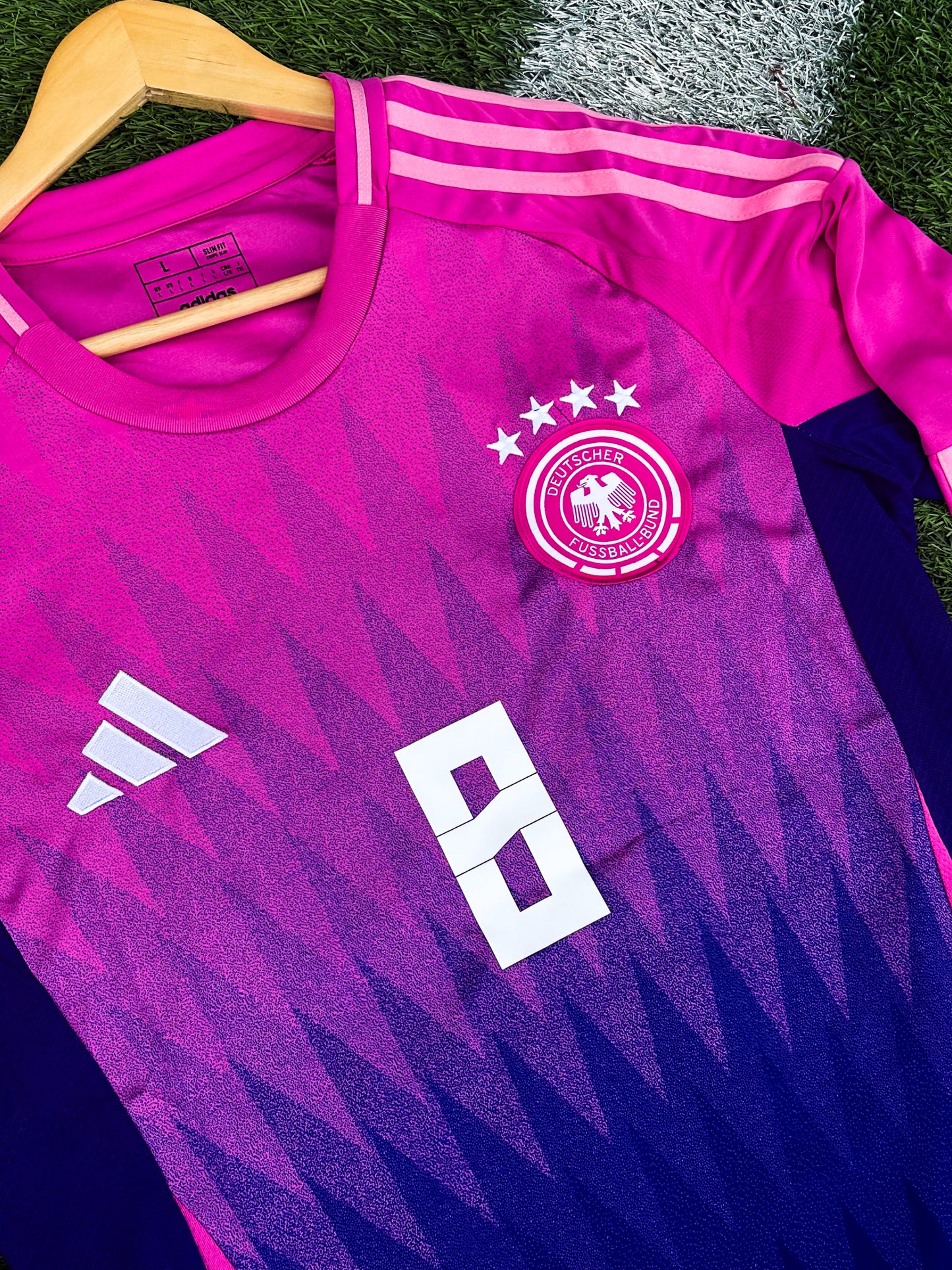 Germany 2024 Away Pink & Purple Adidas Soccer Jersey- Kroos 8– Bold Gradient Kit for the Euros and the Streets
