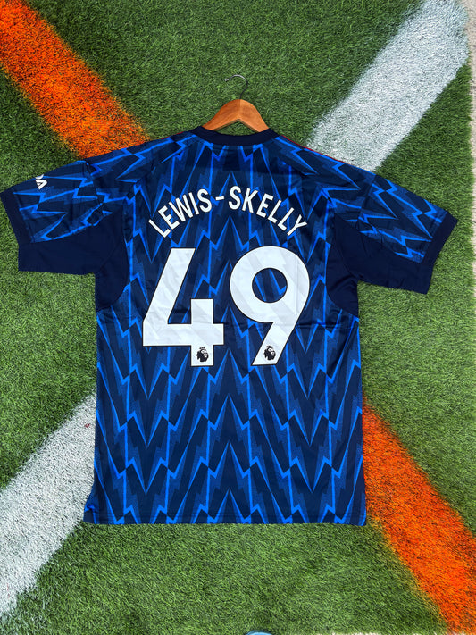 Arsenal 2025/26 Away Jersey – Lewis-Skelly #49 – Electric Blue & Red Adidas Design