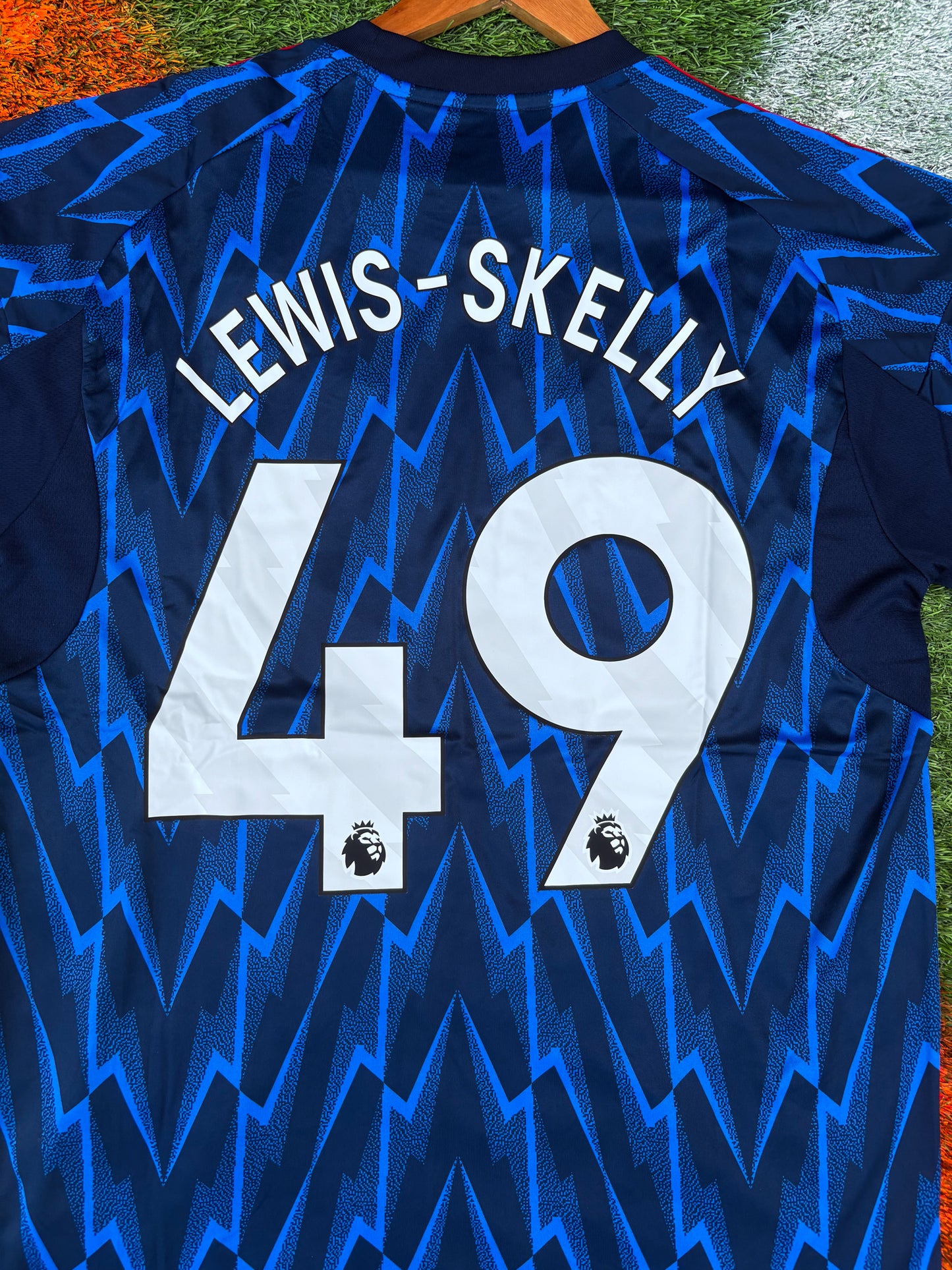 Arsenal 2025/26 Away Jersey – Lewis-Skelly #49 – Electric Blue & Red Adidas Design