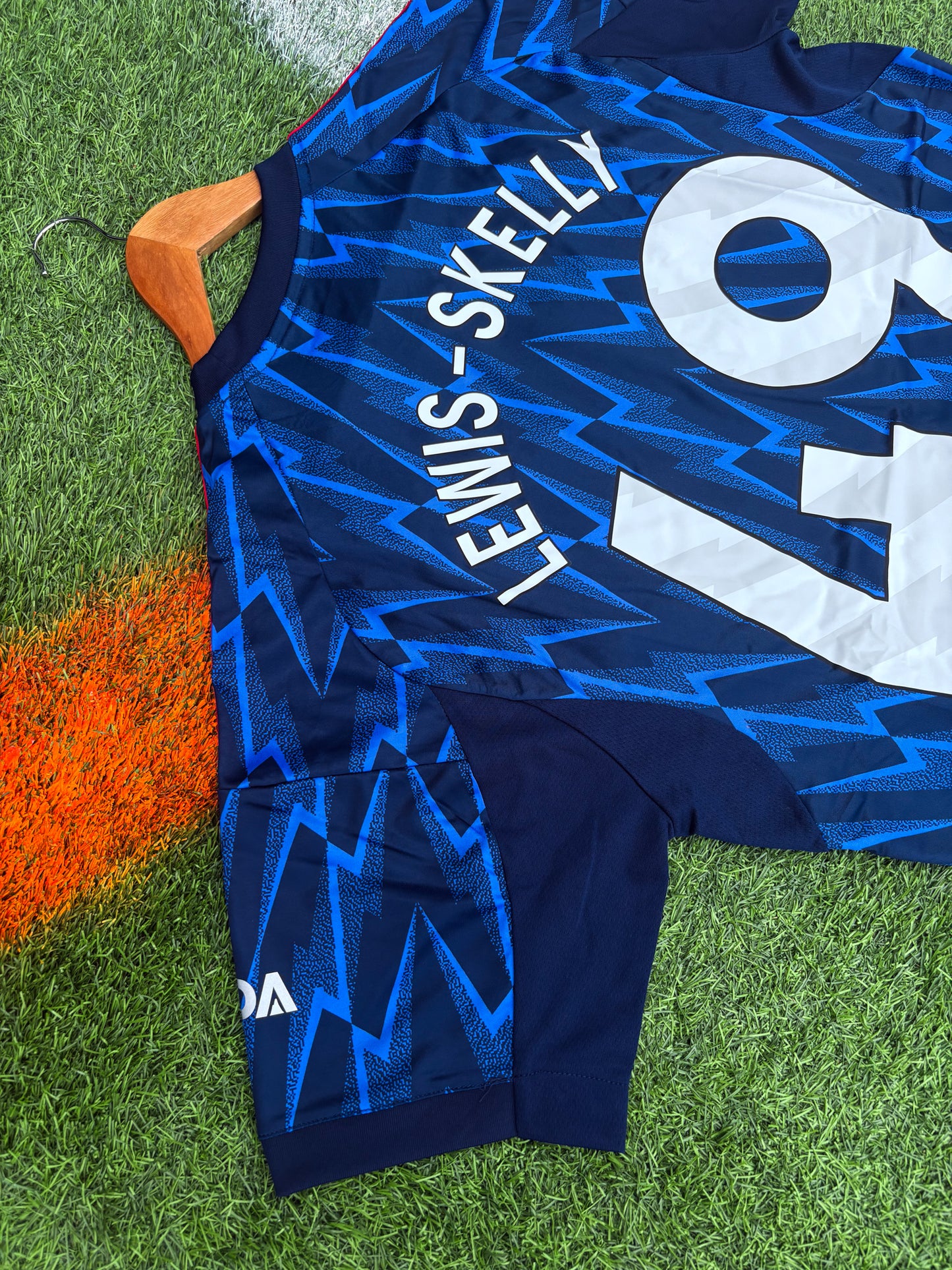 Arsenal 2025/26 Away Jersey – Lewis-Skelly #49 – Electric Blue & Red Adidas Design