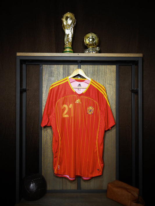 Spain 2005–2007 Home Jersey – David Villa #21 – XL – Red & Yellow Adidas Shirt (MPN: 740144)