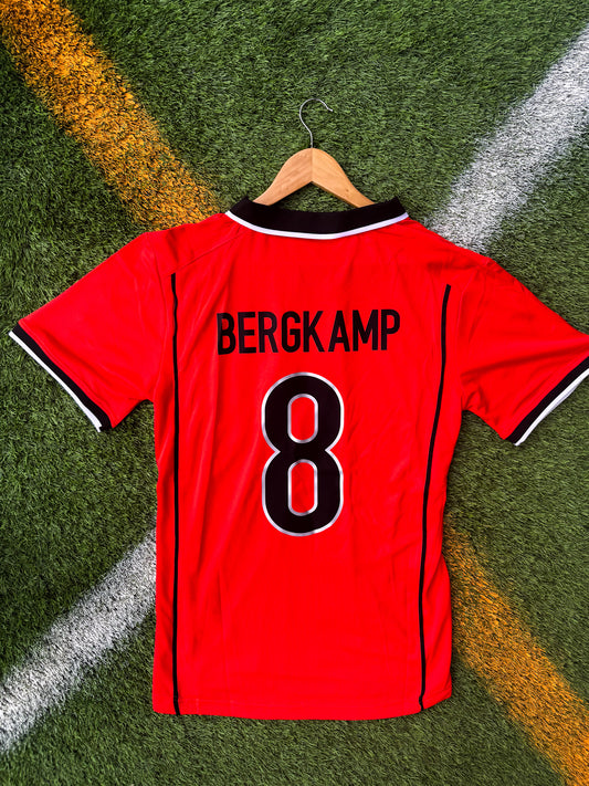 Netherlands 1998 Home Jersey Bergkamp #8 β Orange Retro World Cup Nike Football Shirt - Five Of Cups Official