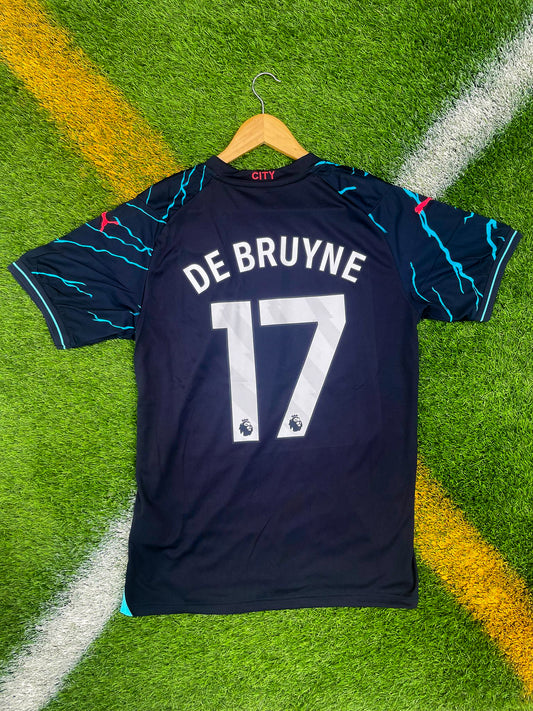 Manchester City 2023–24 Third Jersey De Bruyne #17 – Lightning Blue Modern Soccer Shirt - Five Of Cups Official