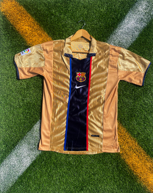 Barcelona 2002–03 Third Jersey Kluivert #9 – Rare Gold Nike Retro Football Shirt from Pre-Ronaldinho Era - Five Of Cups Official