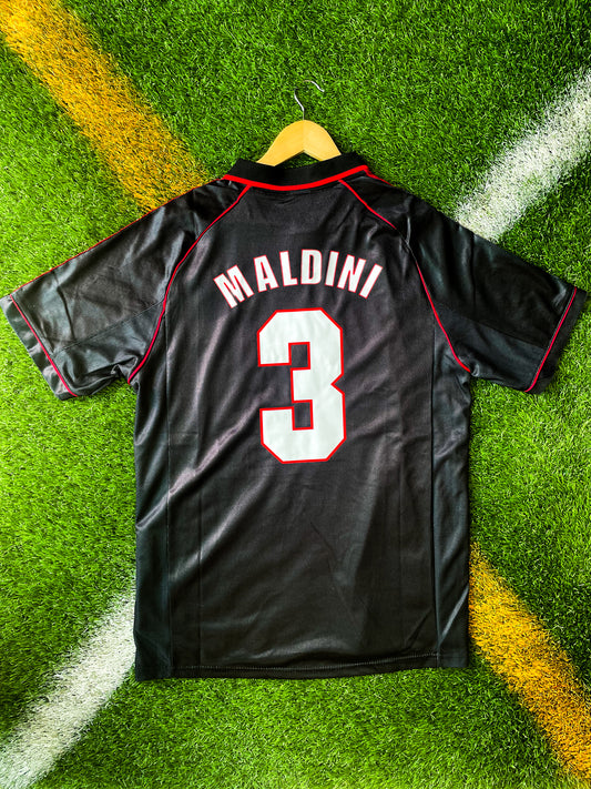 AC Milan 1998-99 Third Maldini #3 Vintage Opel Black Soccer Jersey – Retro Rossoneri Statement - Five Of Cups Official