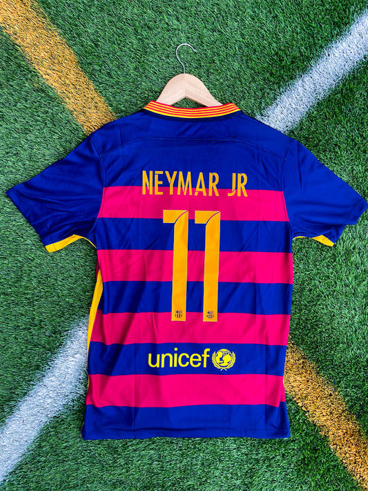 Barcelona 2015–16 Home Jersey Neymar #11 & Messi #10 – Iconic La Liga Nike Striped Vintage Football Shirt - Five Of Cups Official