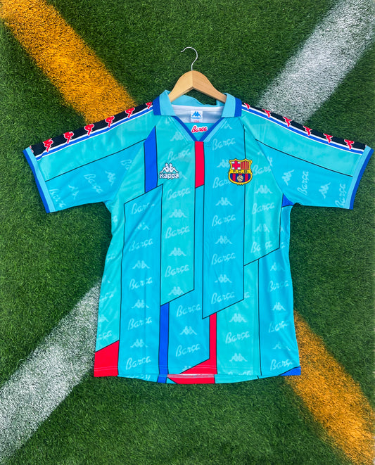 FC Barcelona 1996-1997 Away Jersey – Ronaldo #9 Sky Blue Retro Vintage Football Shirt - Five Of Cups Official