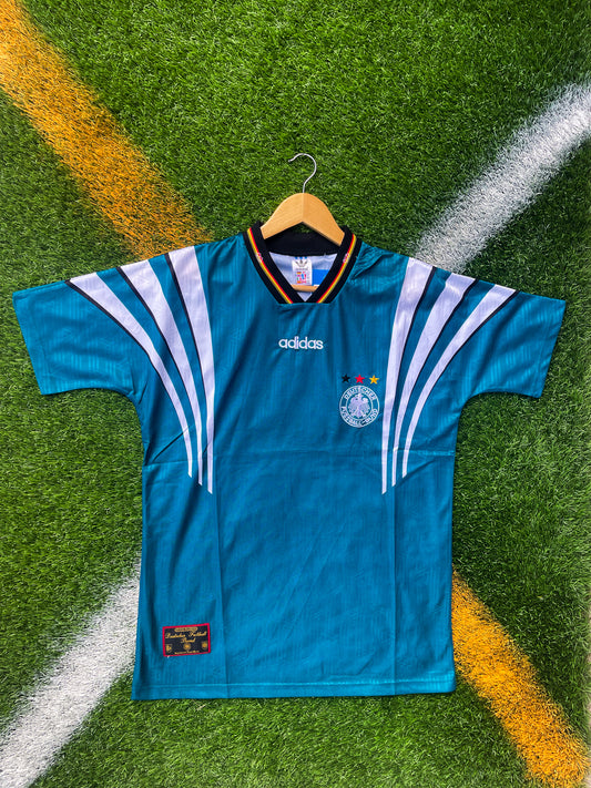 Germany 1996 Away Vintage Euros Champion Green Soccer Jersey – Rare Retro Adidas Kit from England ’96 Glory - Five Of Cups Official