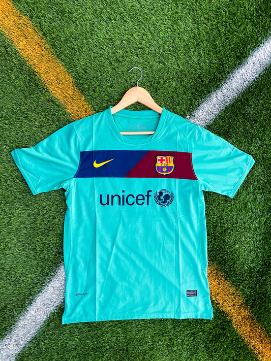 Barcelona 2011–12 Away Jersey Messi #10 – Green Nike Champions League Soccer Shirt from Peak Tiki-Taka Era - Five Of Cups Official