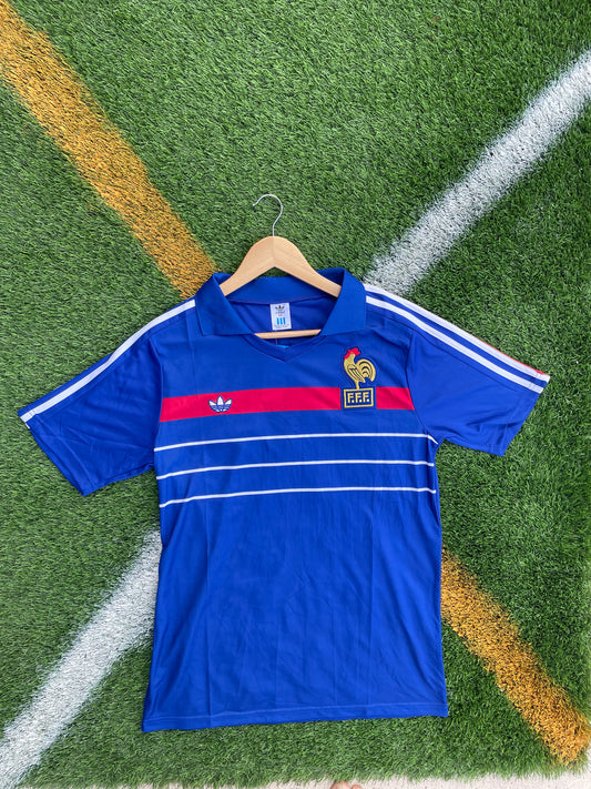France 1986 Home Vintage World Cup Soccer Jersey – Classic Retro Adidas Kit with Timeless French Flair - Five Of Cups Official