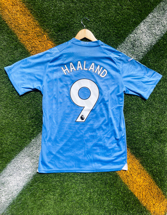 Manchester City 2023–2024 Home Jersey Haaland #9 – Classic Light Blue Puma Football Shirt - Five Of Cups Official