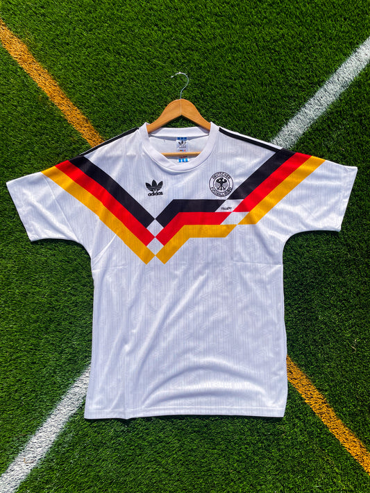 Germany 1990 Home #10 Vintage Adidas Soccer Jersey – Iconic Retro World Cup Champions Kit with Classic Tri-Color Design - Five Of Cups Official