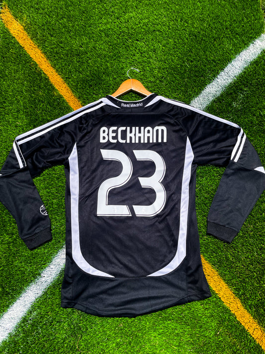 Real Madrid 2006–07 Away Jersey – Beckham #23 Long Sleeve Vintage Black Shirt - Five Of Cups Official