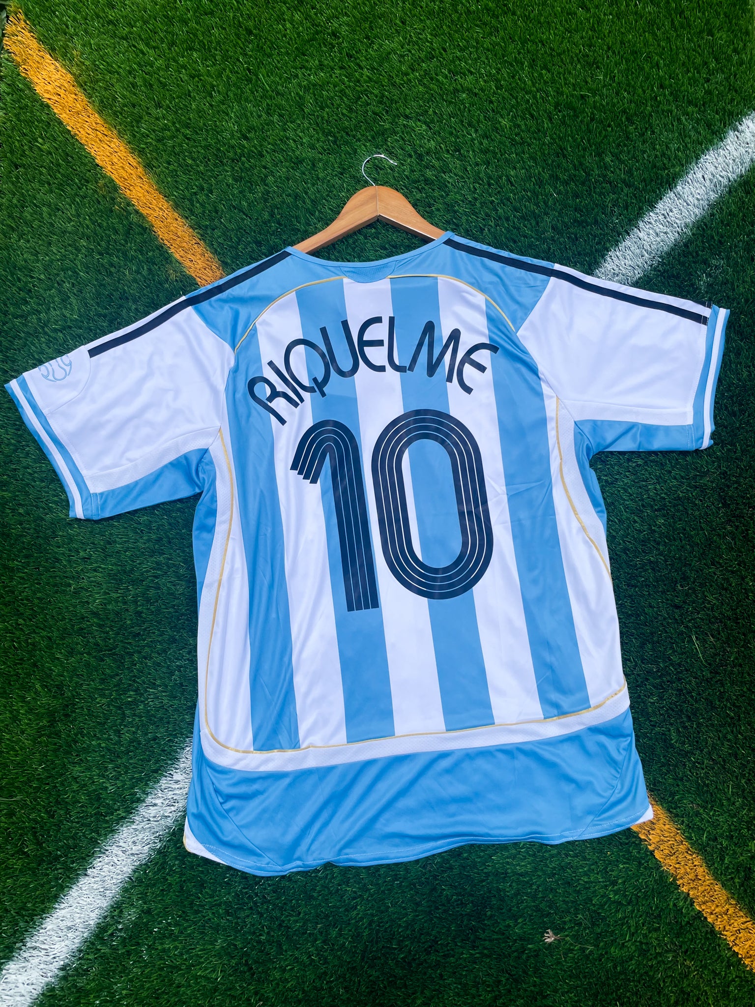 Back view showcasing Riquelme’s name and number 10 on the Argentina 2006 Home Jersey.