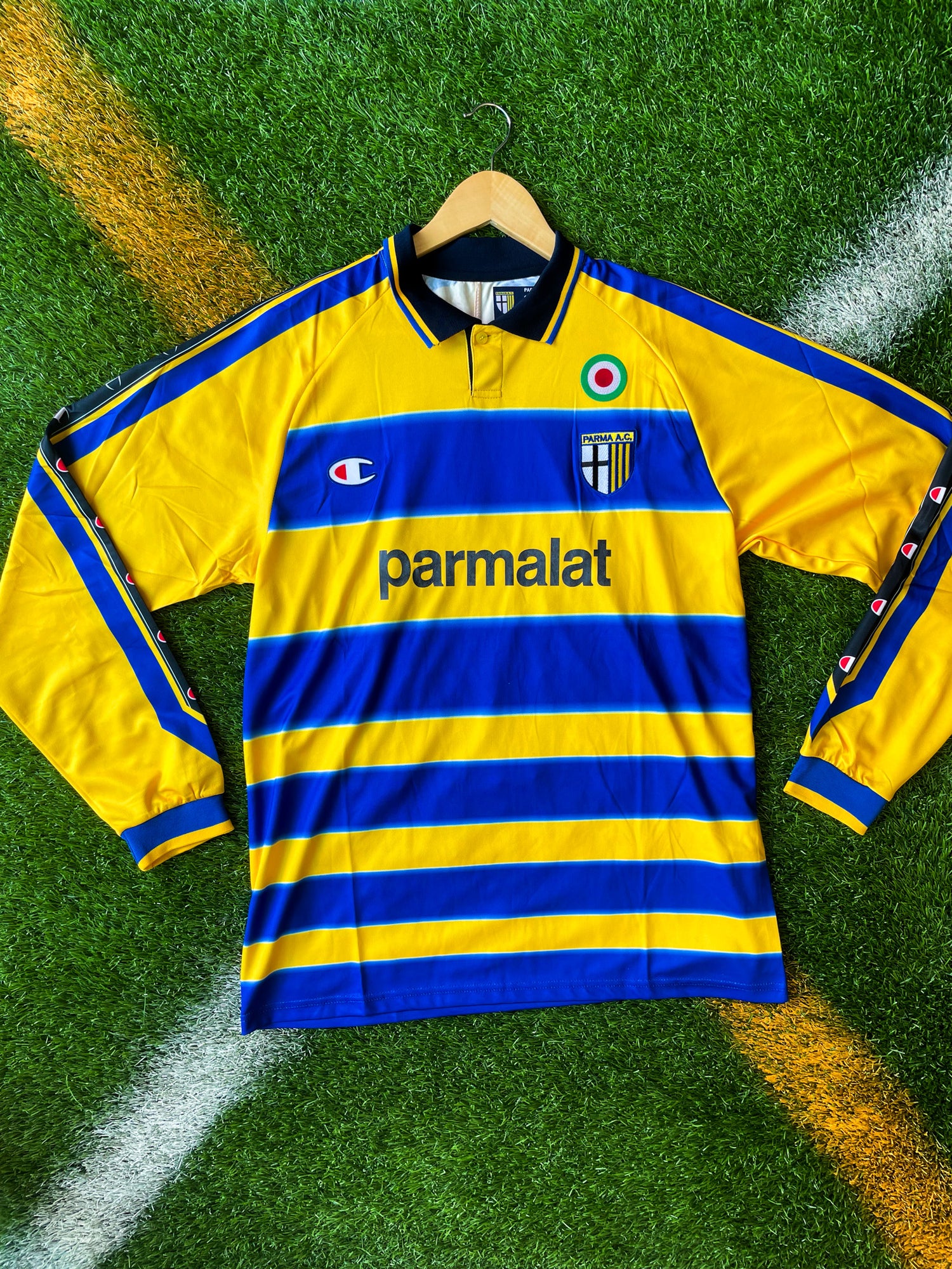 Parma 1999-2000 Home Crespo #9 Vintage Parlamat Soccer Jersey – Classic Yellow & Blue Serie A Icon - Five Of Cups Official