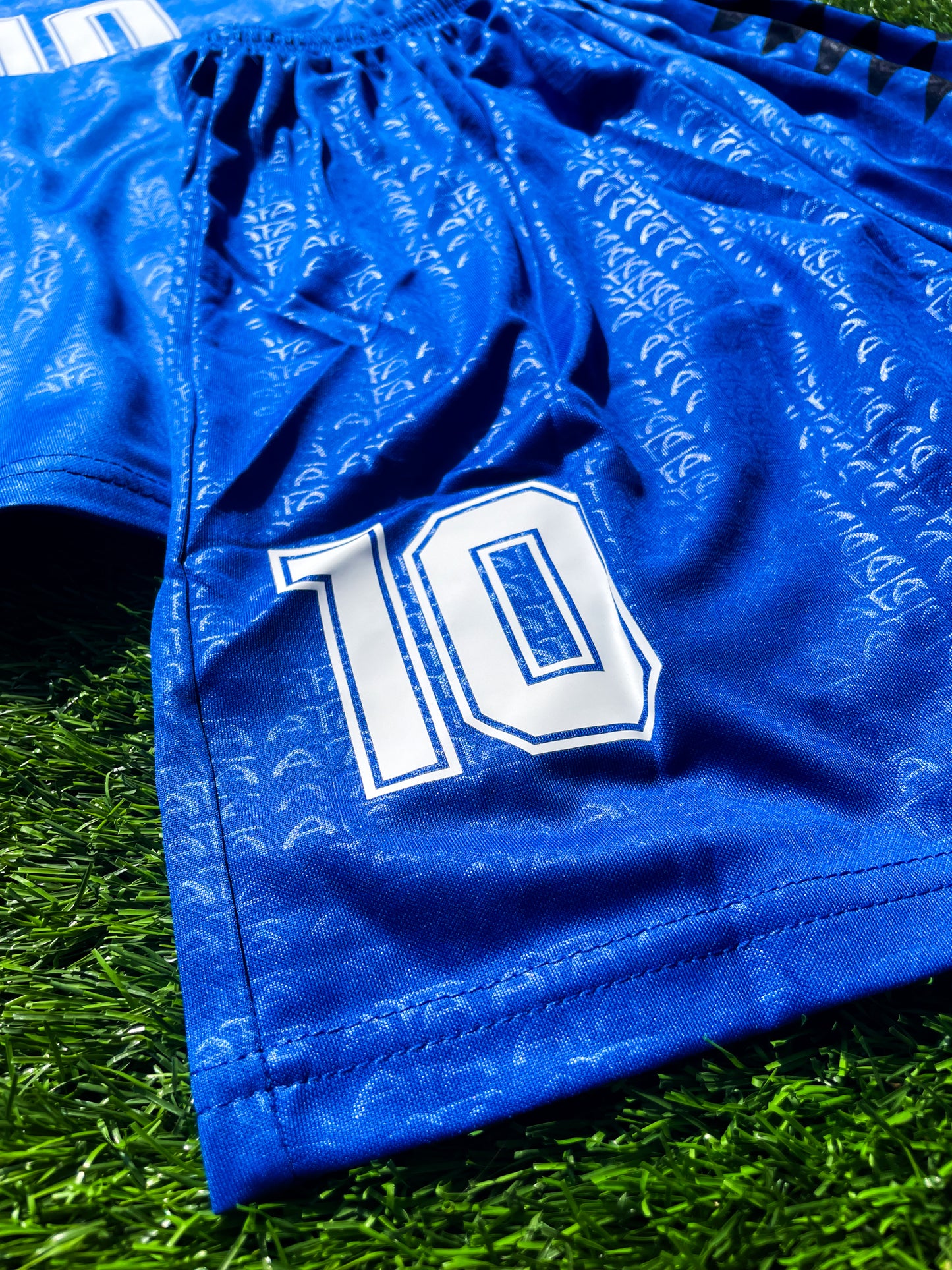 Detail shot of fabric pattern and stitching on the Argentina 1994 youth kit.