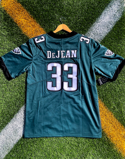 Back view showing DeJean name and number 33 on Eagles jersey

