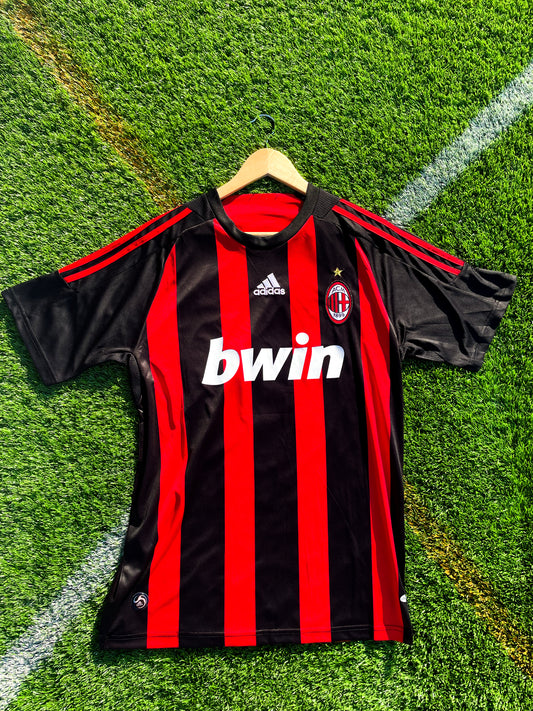 Front view of AC Milan 2008-09 Home Ronaldinho #80 jersey with red and black stripes

