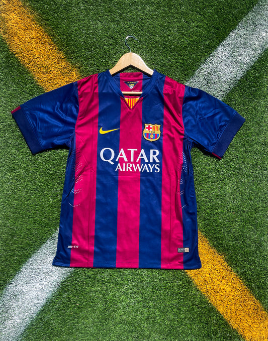 FC Barcelona 2014-2015 Home Jersey – Suárez #9 & Messi #10 Treble-Winning Vintage Football Shirt - Five Of Cups Official