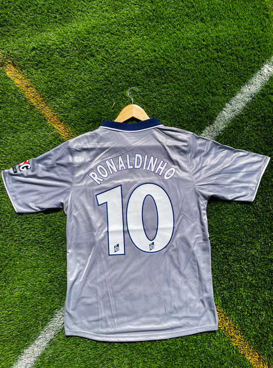 Paris Saint-Germain 2000-2001 Away Ronaldinho #10 Vintage Opel Soccer Jersey – Retro Grey Classic - Five Of Cups Official