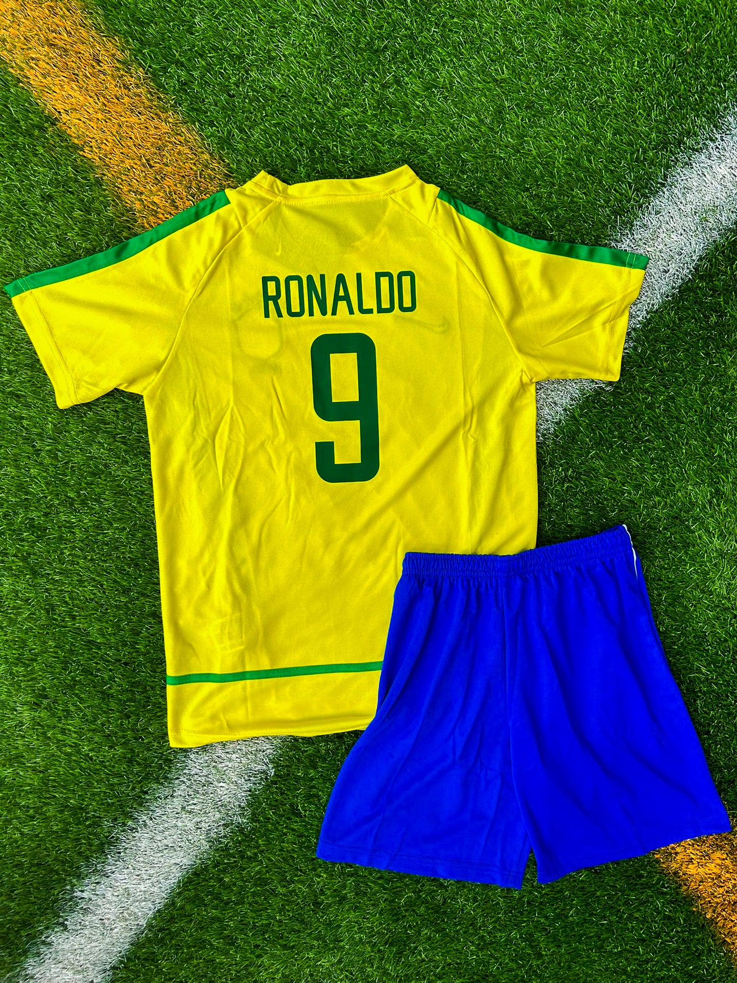 Back view showing Ronaldo #9 on the Brazil 2002 youth kit