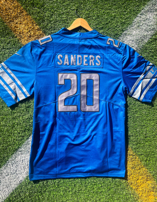 Back view displaying Sanders' name and number 20 on Lions jersey

