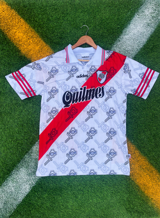 Front view of River Plate 1996/1997 Home Jersey with red sash

