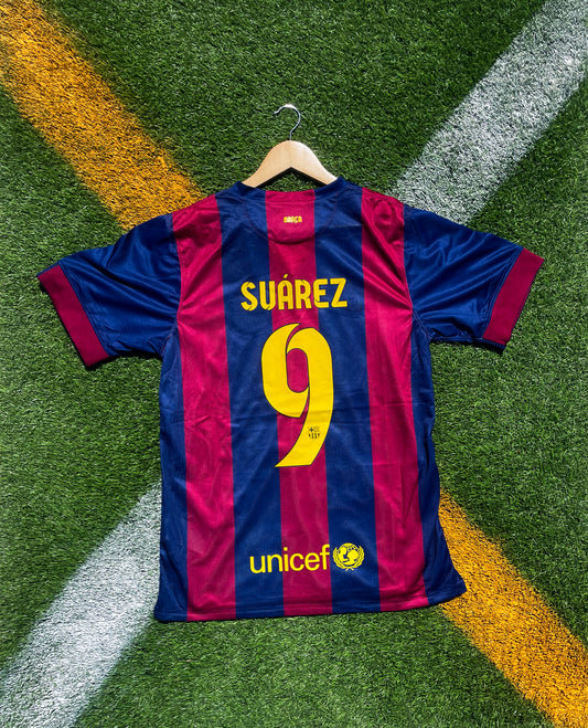 FC Barcelona 2014-2015 Home Jersey – Suárez #9 & Messi #10 Treble-Winning Vintage Football Shirt - Five Of Cups Official