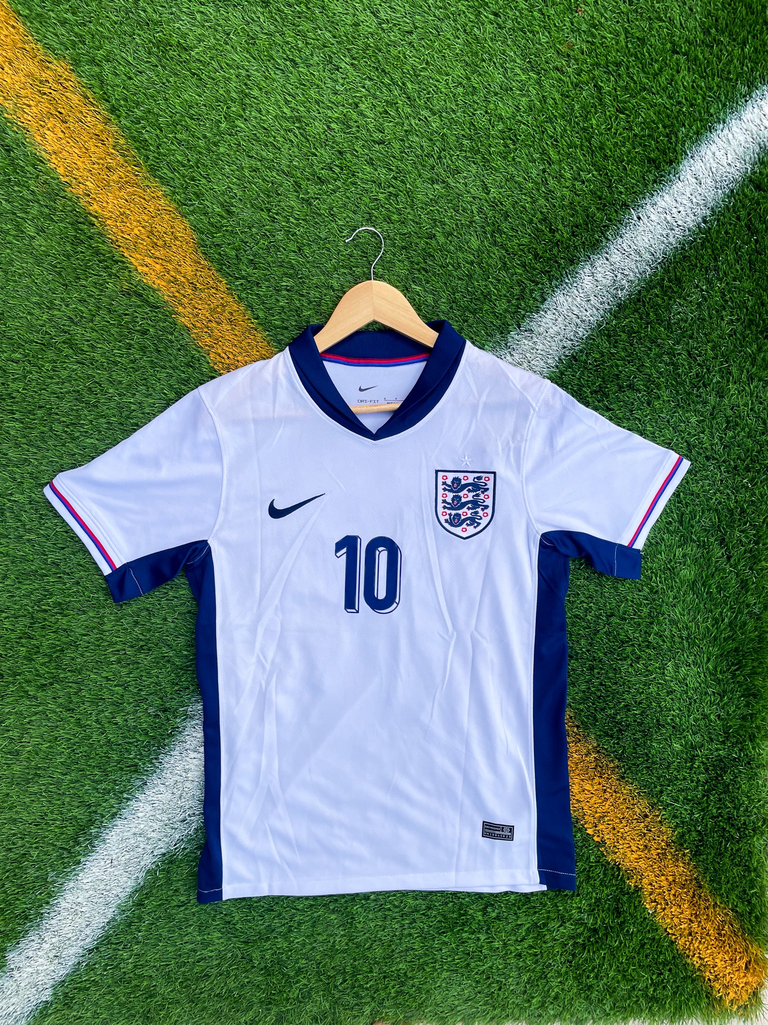 Front view of England 2024 Home Jersey with crest

