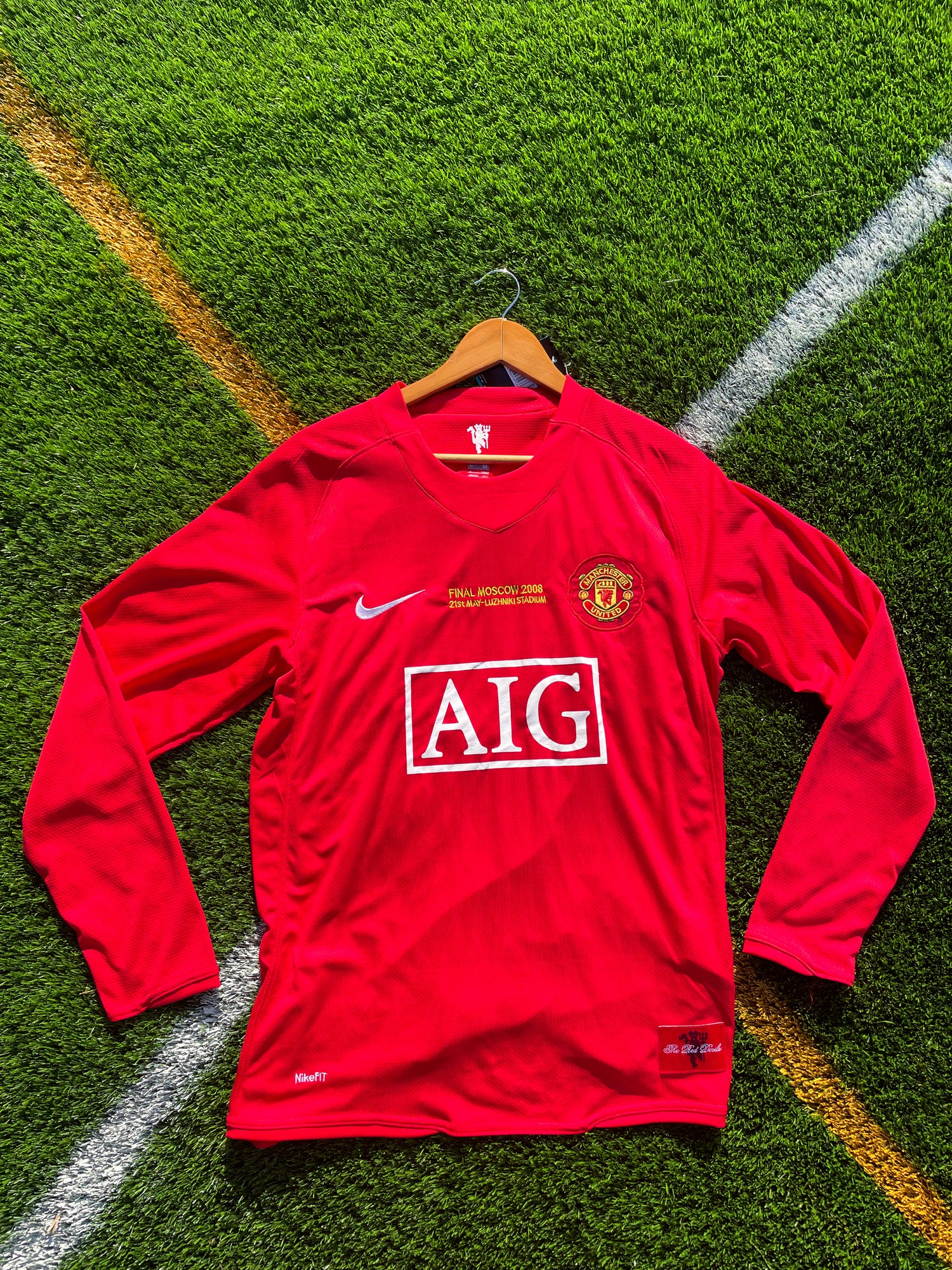 Manchester United 2007-2008 Home Ronaldo #7 Vintage AIG Champions League Soccer Jersey - Five Of Cups Official