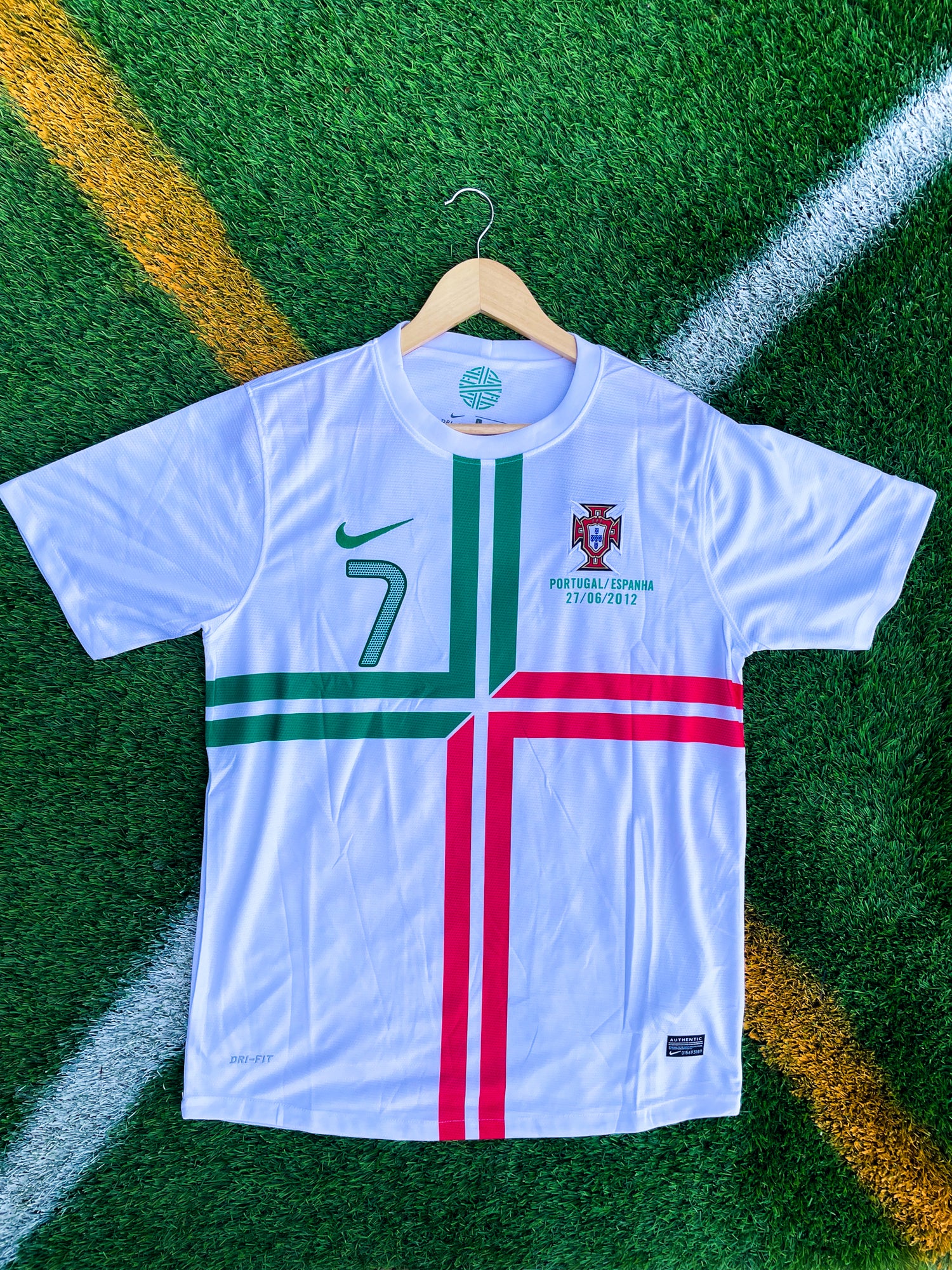 Portugal 2012 Away Ronaldo #7 Vintage Euro Soccer Jersey – Iconic Nike Kit with Cross Design from the Euros Era - Five Of Cups Official