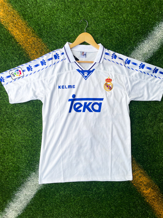 Real Madrid 1993–94 Home Jersey – Retro White Adidas Shirt with Teka Sponsor from Classic La Liga Season - Five Of Cups Official