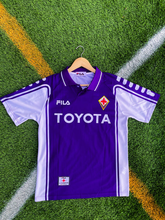Front view of Fiorentina 1999-2000 Home Batistuta #9 jersey in purple with Toyota sponsor

