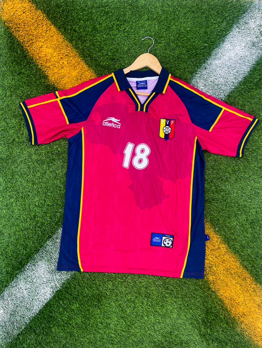 Front view of Venezuela 2000 vintage home jersey in deep maroon