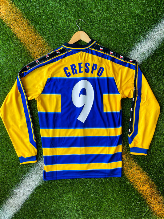 Parma 1999-2000 Home Crespo #9 Vintage Parlamat Soccer Jersey β Classic Yellow & Blue Serie A Icon - Five Of Cups Official