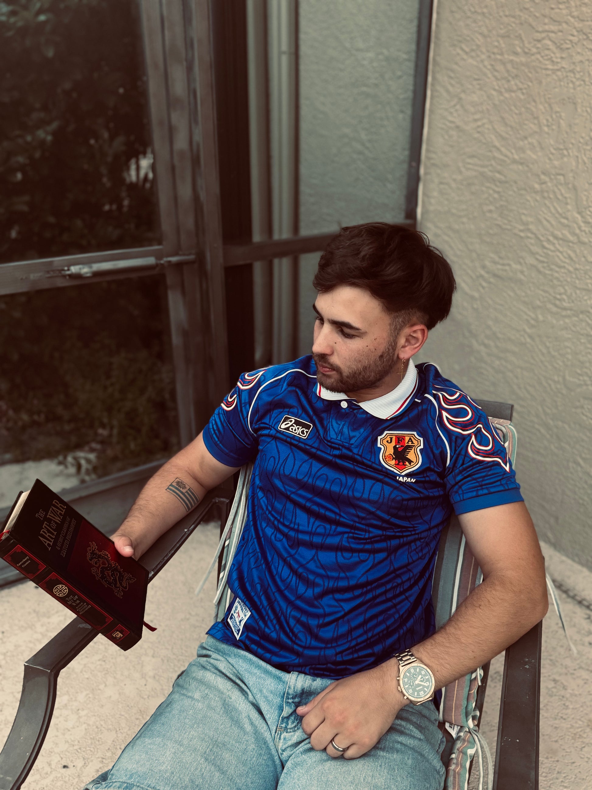 Styled look featuring Japan 1998 jersey in streetwear outfit

