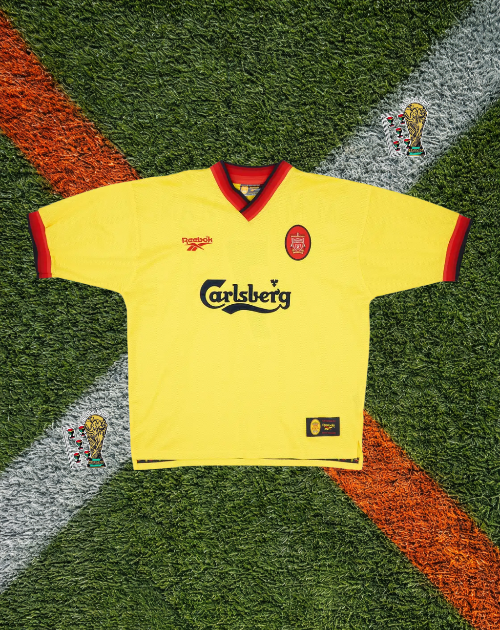 Liverpool FC 1997–99 Away McManaman #7 – Reebok Yellow & Red Classic Football Shirt Carlsberg Vintage