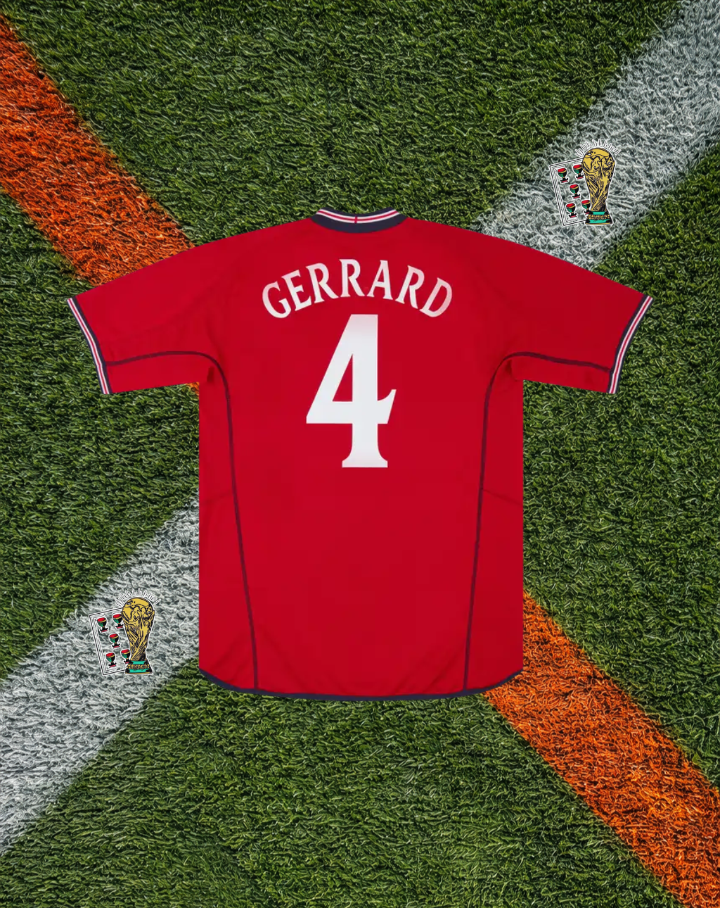 England 2002–2004 Away Jersey – Gerrard #4 -Vintage Red Three Lions Icon